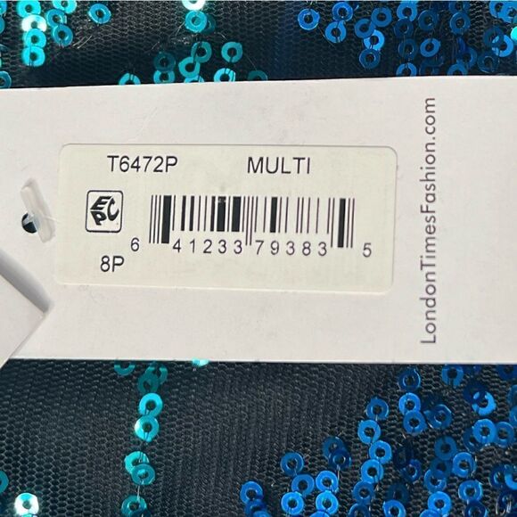 London Times Short Sleeve A-Line Dress in Black/Multi-Color Sequins, Sz 8P. NWT! - Picture 12 of 16